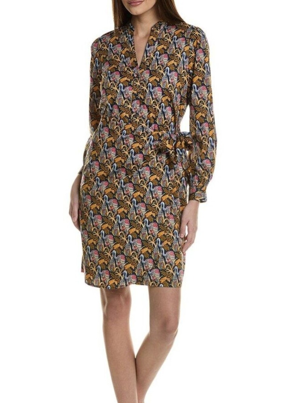 J. Mclaughlin Isolde Dress Crane Bird Print Size Small